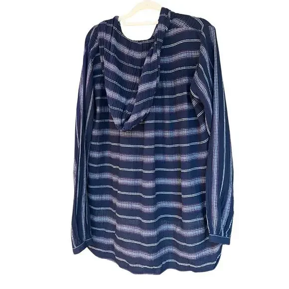 Free People Navy Striped Rolling‎ Clouds Hooded Top Beachy Lightweight - Picture 6 of 6